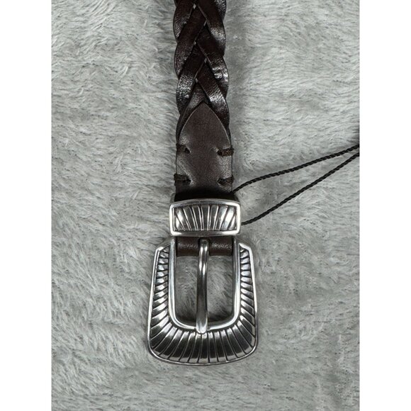 KATE CATE Thin Kim Hand-Braided Brown Leather Belt With Silver Buckle S main image 9